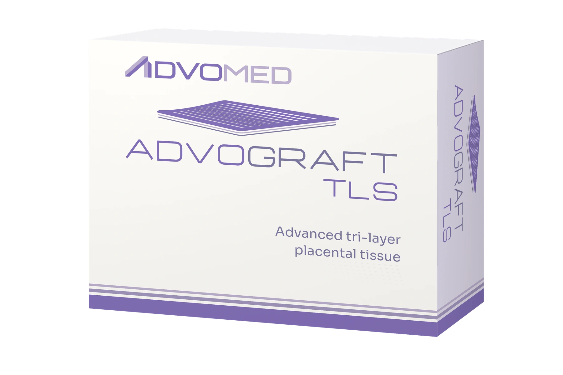 ADVOGRAFT TLS product packaging in white, purple and light grey-purple